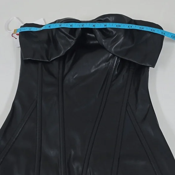 MISS CIRCLE 38 Maayan Black Vegan Leather Corset High Slit Drop Waist Maxi Dres